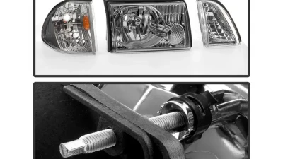 Xtune Chrome OEM style Headlights with Corner Parking Lights Ford Mustang 1987-1993                                     - HD-JH-FM87-6PC-AM-C - Image 3