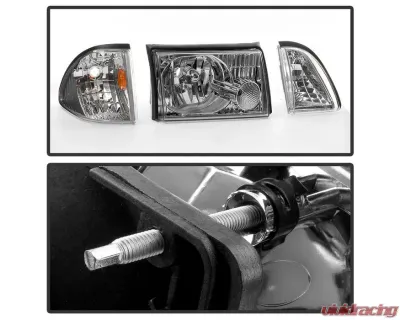 Xtune Chrome OEM style Headlights with Corner Parking Lights Ford Mustang 1987-1993 - HD-JH-FM87-6PC-AM-C