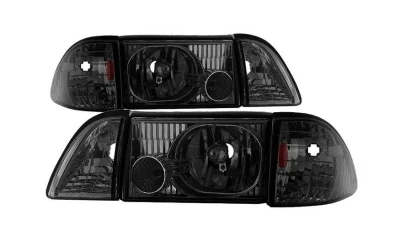 Xtune Smoked OEM style Headlights with Corner Parking Lights Ford Mustang 1987-1993                                     - HD-JH-FM87-6PC-AM-SM - Image 5