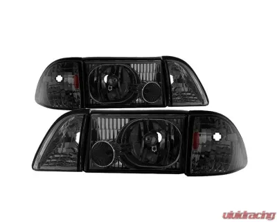 Xtune Smoked OEM style Headlights with Corner Parking Lights Ford Mustang 1987-1993 - HD-JH-FM87-6PC-AM-SM