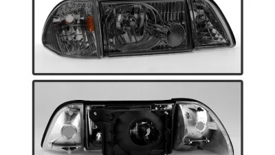 Xtune Smoked OEM style Headlights with Corner Parking Lights Ford Mustang 1987-1993                                     - HD-JH-FM87-6PC-AM-SM - Image 2