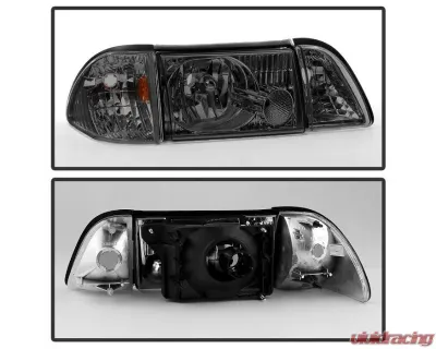 Xtune Smoked OEM style Headlights with Corner Parking Lights Ford Mustang 1987-1993 - HD-JH-FM87-6PC-AM-SM