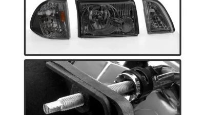 Xtune Smoked OEM style Headlights with Corner Parking Lights Ford Mustang 1987-1993                                     - HD-JH-FM87-6PC-AM-SM - Image 3