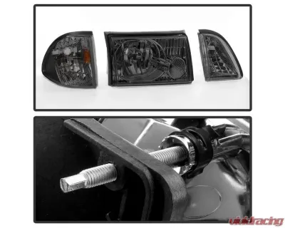 Xtune Smoked OEM style Headlights with Corner Parking Lights Ford Mustang 1987-1993 - HD-JH-FM87-6PC-AM-SM
