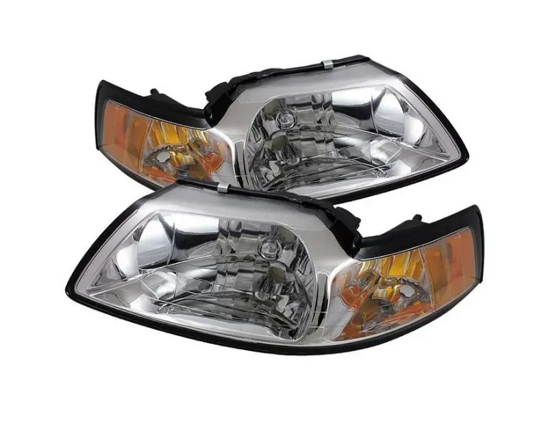 Xtune Chrome Amber Crystal Headlights Ford Mustang 1999-2004 - HD-JH-FM99-AM-C