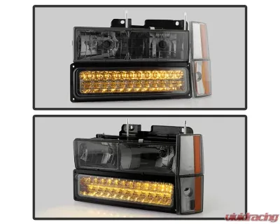 Xtune Chrome Smoke Crystal Headlights With Corner & LED Bumper Lights Chevrolet | GMC 1988-1993 - HD-JH-GMCCK88-LED-AM-SM-SET
