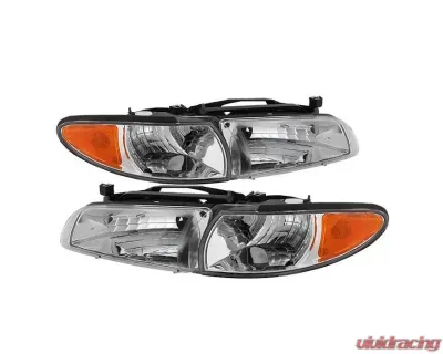 Xtune Chrome Crystal Headlights W/ Amber Corner Lights Pontiac Grand Prix 1997-2003 - HD-JH-PGPRIX-SET-AM-C