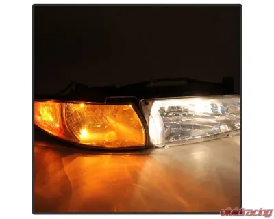 Xtune Chrome Crystal Headlights W/ Amber Corner Lights Pontiac Grand Prix 1997-2003 - HD-JH-PGPRIX-SET-AM-C