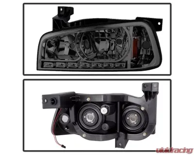 Xtune Smoke 1PC LED Crystal Headlights Dodge Charger 2006-2010 - HD-ON-DCH05-1PC-LED-SM