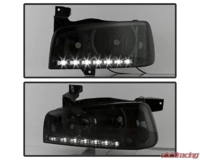 Xtune Smoke 1PC LED Crystal Headlights Dodge Charger 2006-2010 - HD-ON-DCH05-1PC-LED-SM