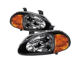 Xtune Black 1PC Amber Crystal Headlights Honda Del Sol 1993-1997