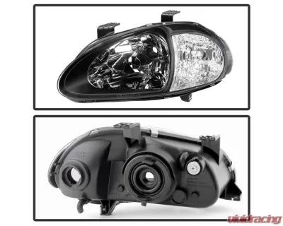 Xtune Black 1PC Crystal Headlights Honda Del Sol 1993-1997 - HD-ON-HDEL93-1P-BK