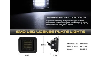 Xtune Smoked Complete License Plate Bulb Assembly Replacement w/ Built In LED Chips Ford F-150 2015-2018                                     - LAC-LP-FF15015-SM - Image 2
