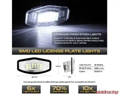 Xtune Complete License Plate Bulb Assembly Replacement w/ Built In LED Chips Acura | Honda 1999-2018 - LAC-LP-HA03