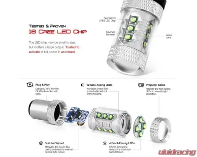 Xtune Crisp & Radiant White 16 x CREE Chip Machine-Soldered Bulb - 1157 / BAY15D - LB-CREEX16-1157