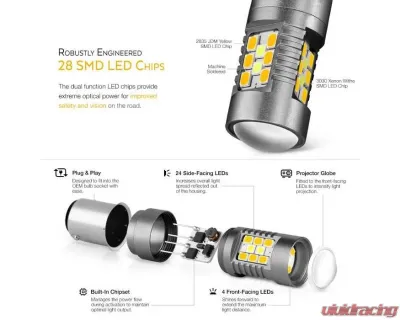 Xtune 2in1 Dual Function 7 x 3030 White LED Chip / 21 x 2835 Yellow LED Chip Machine-Soldered Bulb - 1157 / BAY15D - LB-SB-FBSERIES-C-1157-WTYEL