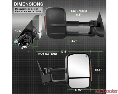 Xtune Right Passenger Side Manual Extendable Power Heated Adjust Mirror with LED Signal Amber Chevrolet | GMC 2003-2007 - MIR-CSIL03S-PW-AM-R
