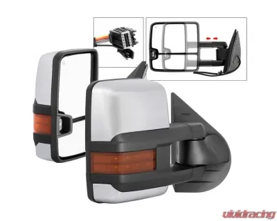 Xtune G3 Power Heated Amber LED Signal Telescoping Mirror Chrome Cover Set Chevrolet Silverado 2007-2013 - MIR-CSIL07S-G3C-PWH-AM-SET