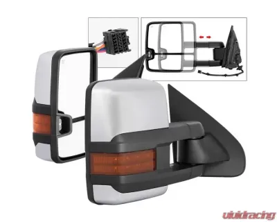 Xtune G3 Power Heated Amber LED Signal Telescoping Mirror Chrome Cover Set Chevrolet Silverado 2014-2016 - MIR-CSIL14S-G3C-PWH-AM-SET