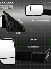 Xtune Left Driver Side Manual Extendable Power Heated Adjust Mirror with LED Signal Black Housing Dodge Ram | Ram 2009-2012                                     - MIR-DRAM09S-PWH-L - Image 10