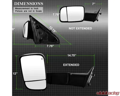 Xtune Left Driver Side Manual Extendable Power Heated Adjust Mirror with LED Signal Black Housing Dodge Ram | Ram 2009-2012 - MIR-DRAM09S-PWH-L