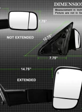 Xtune Right Passenger Side Manual Extendable Power Heated Adjust Mirror with LED Signal Black Housing Dodge Ram | Ram 2009-2012                                     - MIR-DRAM09S-PWH-R - Image 10