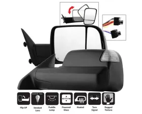 Xtune Left and Right Manual Extendable Power Heated Adjust Mirror with LED Signal Black Housing Dodge Ram | Ram 2009-2012