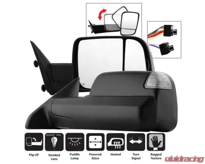 Xtune Left and Right Manual Extendable Power Heated Adjust Mirror with LED Signal Black Housing Dodge Ram | Ram 2009-2012 - MIR-DRAM09S-PWH-SET