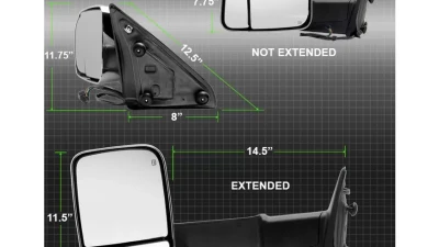 Xtune Left Driver Side Manual Extendable Power Heated Adjust Mirror with LED Signal Chrome Housing Dodge Ram | Ram 2009-2012                                     - MIR-DRAM10-PW-L - Image 10