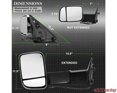Xtune Left Driver Side Manual Extendable Power Heated Adjust Mirror with LED Signal Chrome Housing Dodge Ram | Ram 2009-2012 - MIR-DRAM10-PW-L