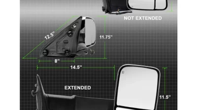 Xtune Right Passenger Side Manual Extendable Power Heated Adjust Mirror with LED Signal Chrome Housing Dodge Ram | Ram 2009-2012                                     - MIR-DRAM10-PW-R - Image 10