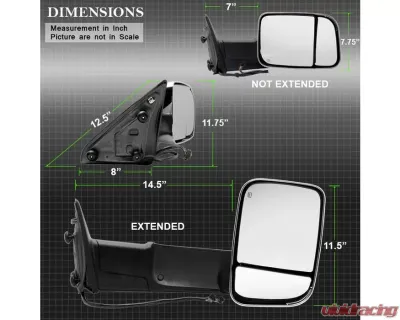 Xtune Right Passenger Side Manual Extendable Power Heated Adjust Mirror with LED Signal Chrome Housing Dodge Ram | Ram 2009-2012 - MIR-DRAM10-PW-R