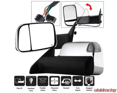 Xtune Left and Right Manual Extendable Power Heated Adjust Mirror with LED Signal Chrome Housing Dodge Ram | Ram 2009-2012 - MIR-DRAM10-PW-SET