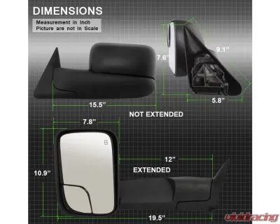 Xtune Left Driver Side Manual Extendable Power Heated Adjust Mirror Dodge Ram 1500 | 2500 | 3500 1998-2002 - MIR-DRAM98-PW-L