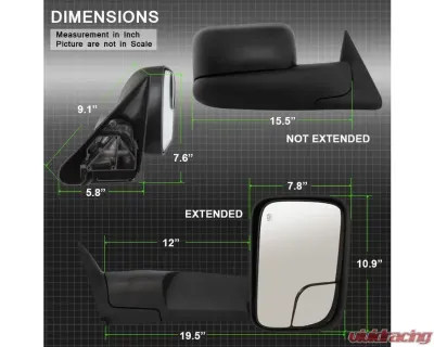 Xtune Right Passenger Side Manual Extendable Power Heated Adjust Mirror Dodge Ram 1500 | 2500 | 3500 1998-2002 - MIR-DRAM98-PW-R