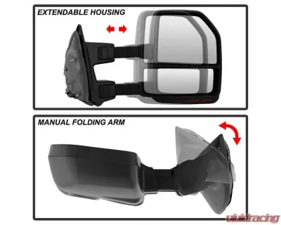 Xtune G4 Manual Smoke Sequential LED Signal Telescoping Mirrors Set Ford Superduty 2008-2015 - MIR-FDSD08S-G4-MA-RSM-SET