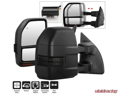 Xtune G4 Power Heated Adjust Mirror Sequential LED Signal Smoke Set Ford Superduty 2008-2015 - MIR-FDSD08S-G4-PW-RSM-SET