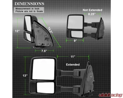 Xtune Left Driver Side Manual Extendable Manual Adjust Mirror with LED Signal Amber Ford Superduty 1999-2014 - MIR-FDSD08S-MA-AM-L