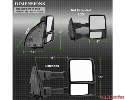 Xtune Right Passenger Side Manual Extendable Manual Adjust Mirror with LED Signal Amber Ford Superduty 1999-2014 - MIR-FDSD08S-MA-AM-R