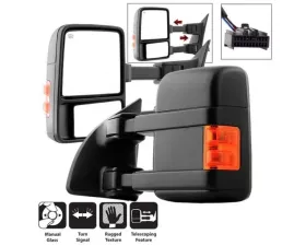 Xtune Left and Right Manual Extendable Manual Adjust Mirror with LED Signal Amber Set Ford Superduty 1999-2014