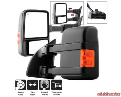 Xtune Left and Right Manual Extendable Manual Adjust Mirror with LED Signal Amber Set Ford Superduty 1999-2014 - MIR-FDSD08S-MA-AM-SET