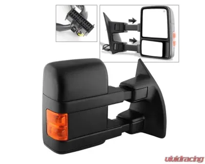 Xtune Right Passenger Side Manual Extendable Power Heated Adjust Mirror with LED Signal Amber Ford Superduty 2008-2014 - MIR-FDSD08S-PW-AM-R
