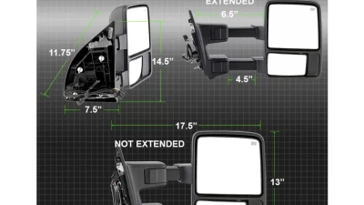 Xtune Right Passenger Side Manual Extendable Power Heated Adjust Mirror with LED Signal Amber Ford Superduty 2008-2014                                     - MIR-FDSD08S-PW-AM-R - Image 9