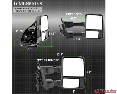 Xtune Right Passenger Side Manual Extendable Power Heated Adjust Mirror with LED Signal Amber Ford Superduty 2008-2014 - MIR-FDSD08S-PW-AM-R