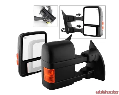 Xtune Left and Right Manual Extendable Power Heated Adjust Mirror with LED Signal Amber Ford Superduty 2008-2015 - MIR-FDSD08S-PW-AM-SET