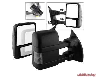 Xtune Left and Right Manual Extendable Power Heated Adjust Mirror with LED Signal Smoke Ford Superduty 2008-2015 - MIR-FDSD08S-PW-SM-SET