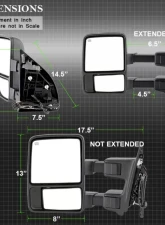 Xtune Left and Right Manual Extendable Power Heated Adjust Mirror with LED Signal Smoke Ford Superduty 2008-2015                                     - MIR-FDSD08S-PW-SM-SET - Image 9