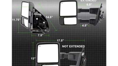 Xtune Left and Right Manual Extendable Power Heated Adjust Mirror with LED Signal Smoke Ford Superduty 2008-2015                                     - MIR-FDSD08S-PW-SM-SET - Image 9