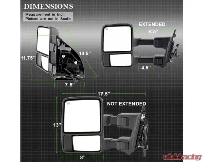 Xtune Left and Right Manual Extendable Power Heated Adjust Mirror with LED Signal Smoke Ford Superduty 2008-2015 - MIR-FDSD08S-PW-SM-SET