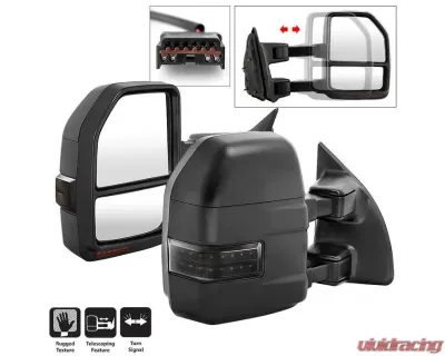 Xtune G4 Manual Smoke Sequential LED Signal Telescoping Mirrors Set Ford Superduty 1999-2007 - MIR-FDSD99S-G4-MA-RSM-SET